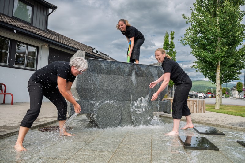 Ansatte som bader i fontenen